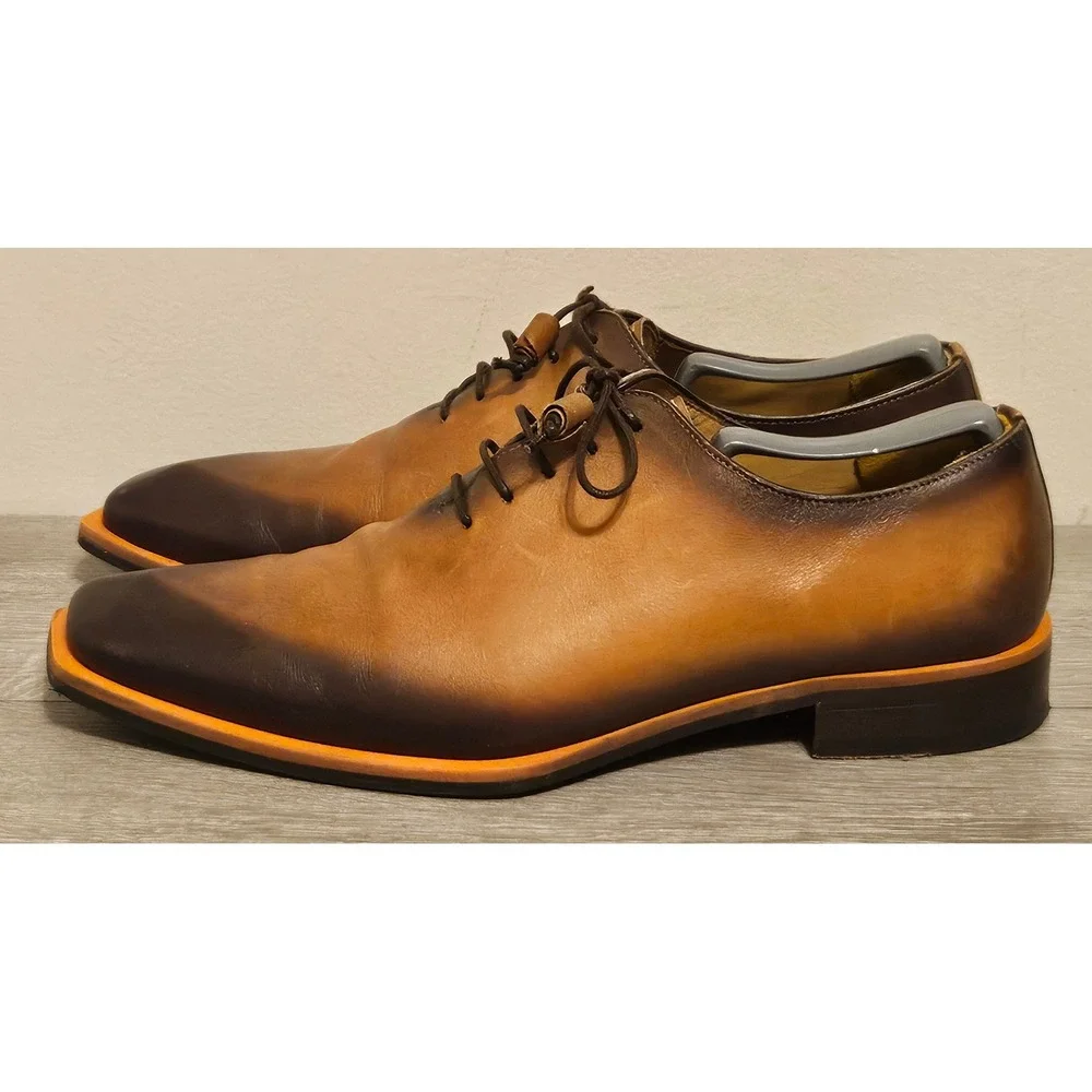 Mezlan S108 Mens Brown Patina Asymmetrical Oxford Leather Square Toe Spain 9.5 M